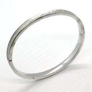 Vintage Marathon 925 Sterling Silver Etched Leaf Pattern Hinged Bangle Bracelet